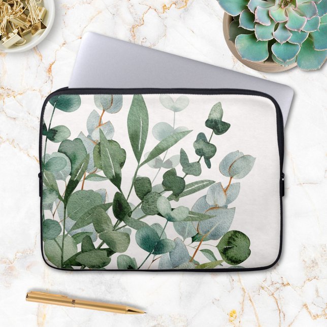 Capa Para Notebook Folhas de Folhagem Verde Aquarela (In situ)