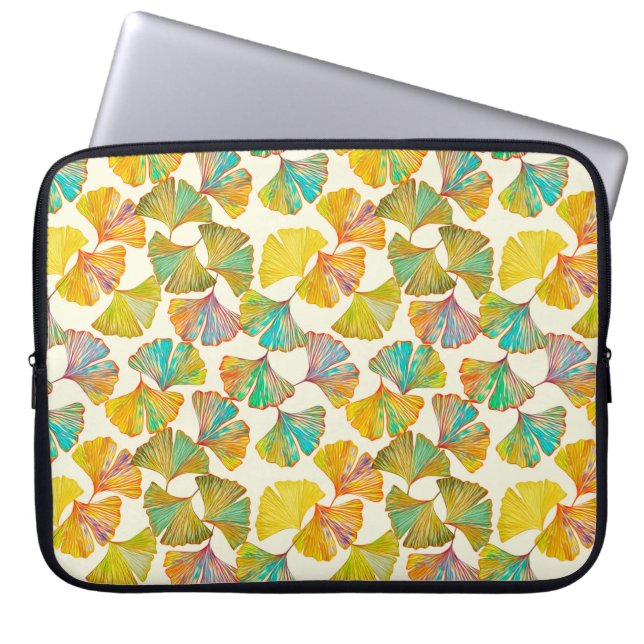 Capa Para Notebook Folhas de Gingko no chão sem soldadura. Watercolo (Frente)