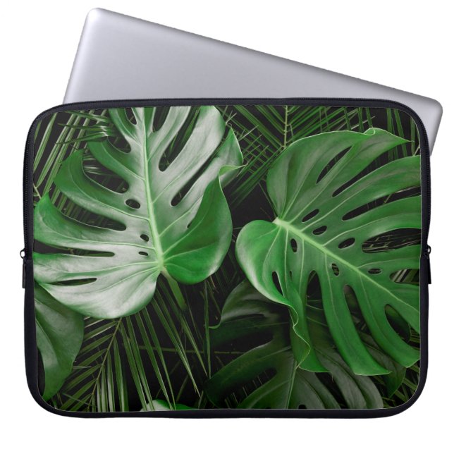 Capa Para Notebook Folhas de monstera verde e palmeiras (Frente)