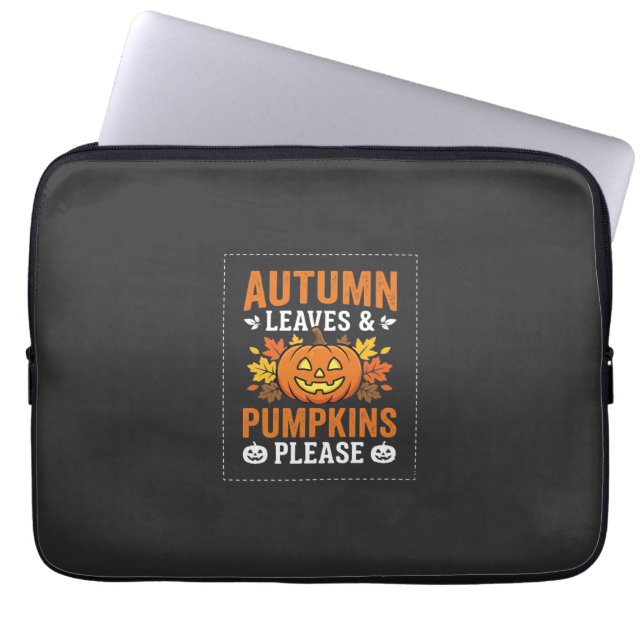 Capa Para Notebook Folhas de Outono Abóbora Desenho de Halloween (Frente)