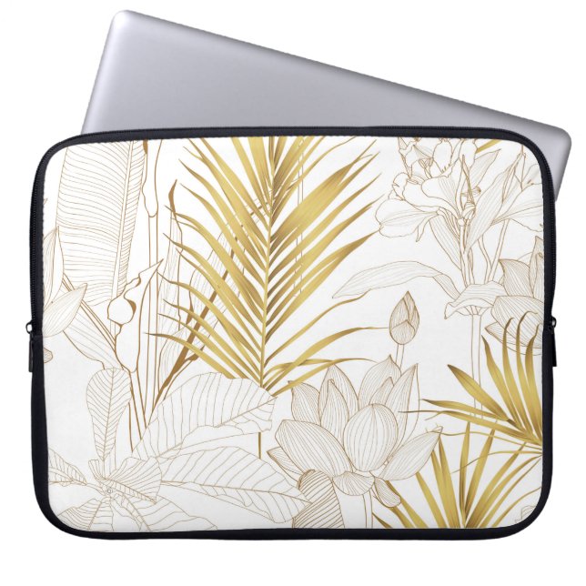 Capa Para Notebook Folhas de palma de ouro de linha floral exótica tr (Frente)