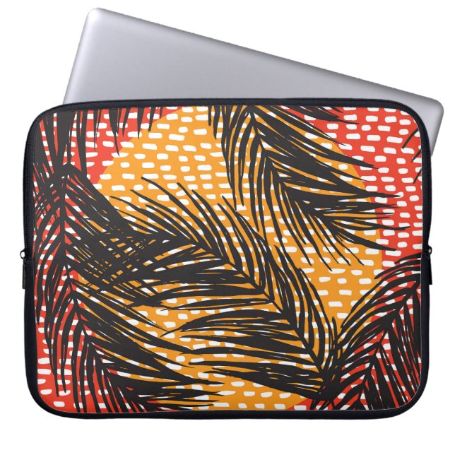 Capa Para Notebook Folhas de palma pretas, traços sem costura (Frente)