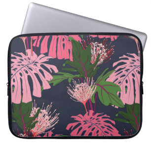 Capa Para Notebook Folhas de palma tropicais, verdes e cor-de-rosa, e