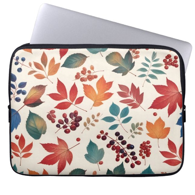 Capa Para Notebook Folhas e Bagas Espalhadas (Frente)