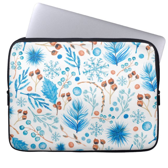Capa Para Notebook Folhas e Bagas Modernas de Aquarela de Inverno (Frente)