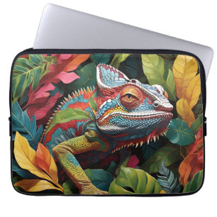 Capa Para Notebook Folhas e Eletrônicos de cor do Lagarto