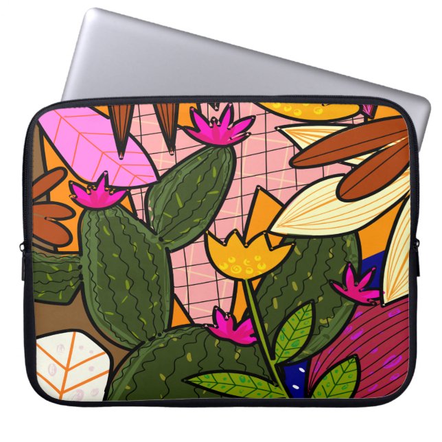 Capa Para Notebook Folhas e flores abstrato tropicais (Frente)