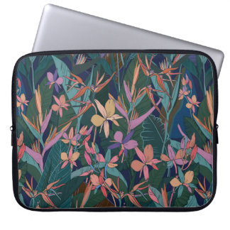 Capa Para Notebook Folhas e flores da selva tropical coloridas