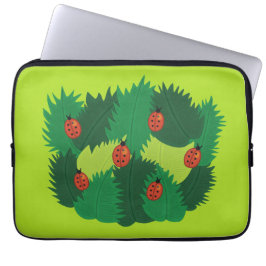 Capa Para Notebook Folhas e joaninhas do verde na primavera