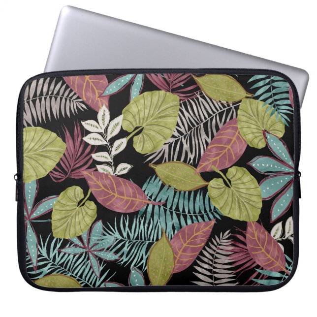 Capa Para Notebook Folhas escuras tropicais: Design de padrão têxtil (Frente)