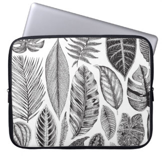 Capa Para Notebook Folhas exóticas, preto e branco floral vintage.