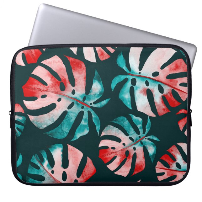 Capa Para Notebook Folhas Tropicais abstrato, Aquarela Brilhante. (Frente)