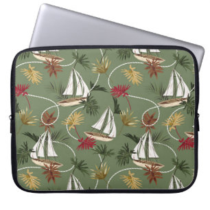 Capa Para Notebook Folhas tropicais, barcos e cabos de marinheiro