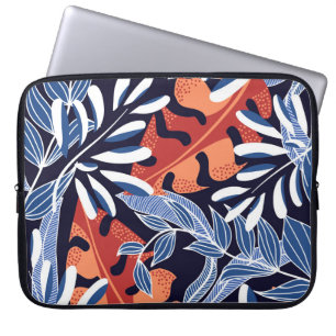Capa Para Notebook Folhas tropicais coloridas com fundo azul