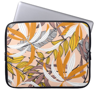 Capa Para Notebook Folhas tropicais coloridas, padrão de fundo bege