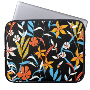 Capa Para Notebook Folhas tropicais coloridas: padrão de fundo escuro