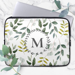 Capa Para Notebook Folhas Tropicais de Eucalipto Verde Monogramadas