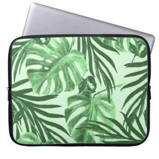 Capa Para Notebook Folhas tropicais e flores, padrão de aquarela.