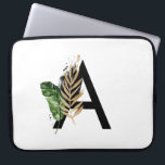 Capa Para Notebook Folhas Tropicais Faux Gold Foil - Letra A Monogram<br><div class="desc">Folhas Tropicais Folha de Ouro Falso Bolsa de laptop Monograma | Bolsa de laptop monograma com folhas tropicais de cor aquosa com sotaque de folha de ouro falso. Esta bolsa de laptop tropical é perfeita para o verão. Este design está disponível em outros itens.</div>