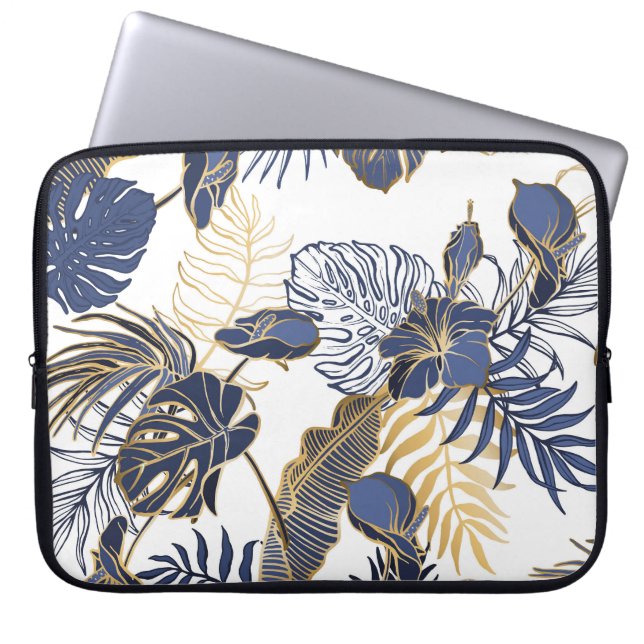 Capa Para Notebook Folhas tropicais, fundo sem costura na selva. (Frente)