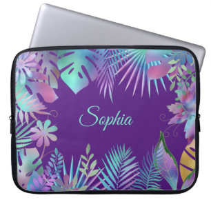Capa Para Notebook Folhas Tropicais Iridescentes, Nome do Teal de Mel