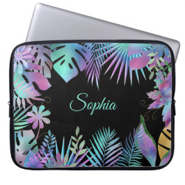 Capa Para Notebook Folhas Tropicais Iridescentes, Nome do Teal de Mel