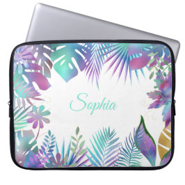 Capa Para Notebook Folhas Tropicais Iridescentes, Nome Púrpura Escuro