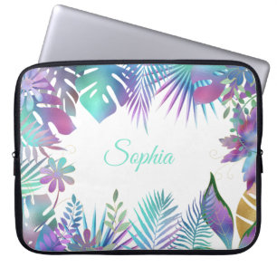 Capa Para Notebook Folhas Tropicais Iridescentes, Nome Púrpura Escuro