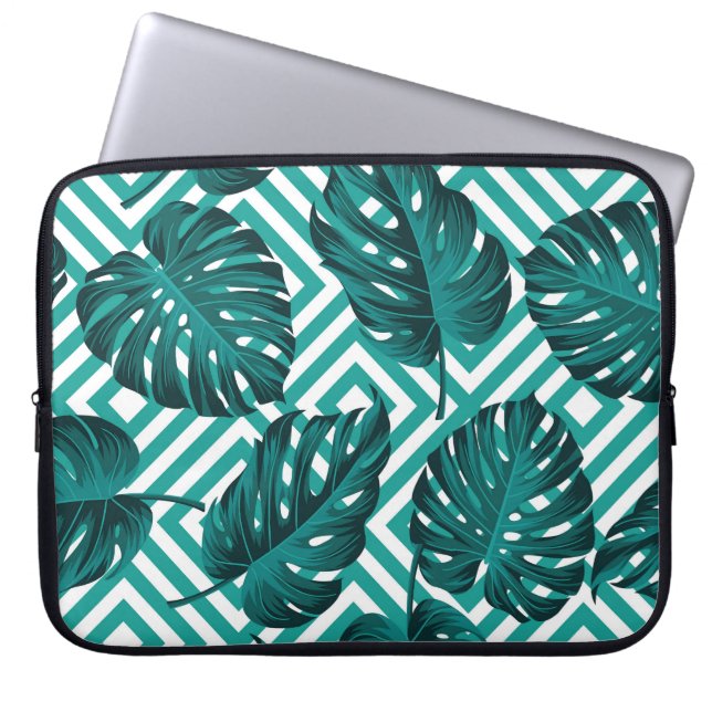 Capa Para Notebook Folhas Tropicais: Padrão Invisível Floral. (Frente)