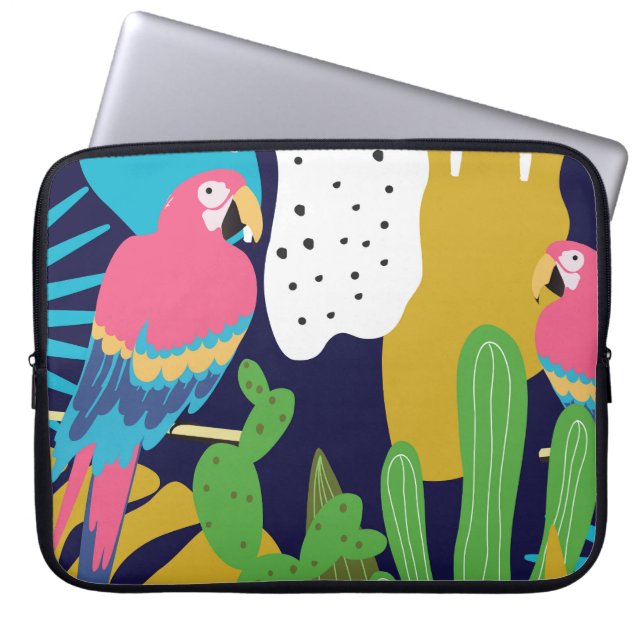 Capa Para Notebook Folhas tropicais, papagaios: fundo de verão. (Frente)