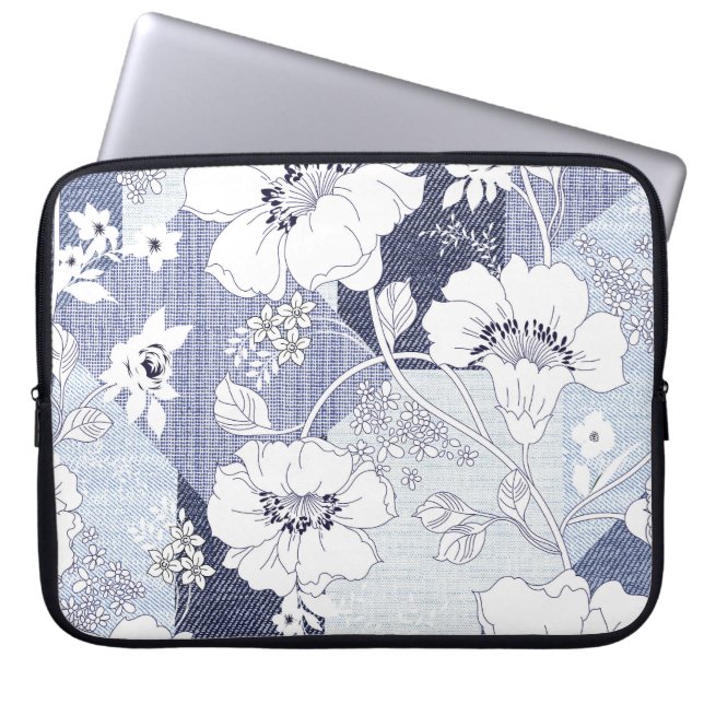 Capa Para Notebook Folheto de flores de Denim, padrão perfeito. (Frente)
