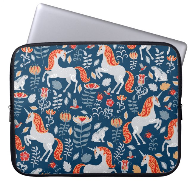 Capa Para Notebook Folk Fantasy: Unicórnios, Coelhos, Pássaros (Frente)