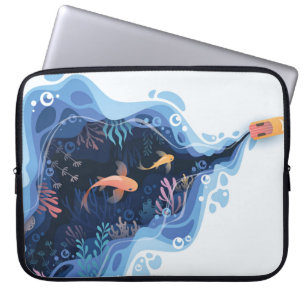 Capa Para Notebook Forma em camadas de peixes