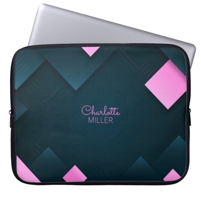 Capa Para Notebook Formas de Abstrato Rosa Escuro com Nome Personaliz (Frente)