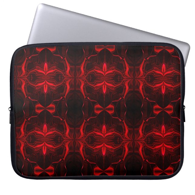 Capa Para Notebook Formas, "traços vermelhos flutu am' em fundo. (Frente)