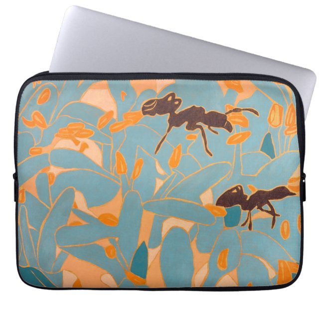 Capa Para Notebook Formigas com Flores Azuis Flora Australiana (Frente)