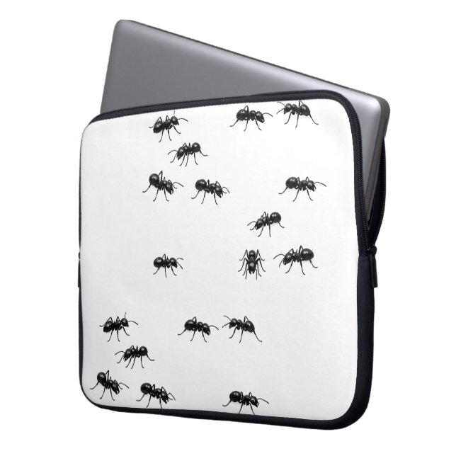 Capa Para Notebook Formigas Pretas em Branco (Frente Esquerda)