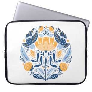 Capa Para Notebook Forno de arte popular com pássaros, rosas e flore