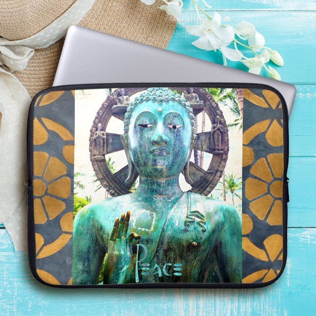 Capa Para Notebook Foto Dourada do Mosaico da Estátua Buda Turquesa d (Criador carregado)