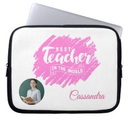 Capa Para Notebook Foto em Aquarela Rosa Melhor Professora do Mundo