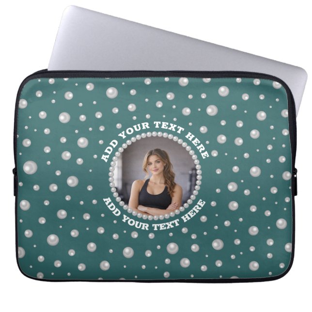 Capa Para Notebook Foto Personalizada com Círculo de Pérolas em Azul  (Frente)