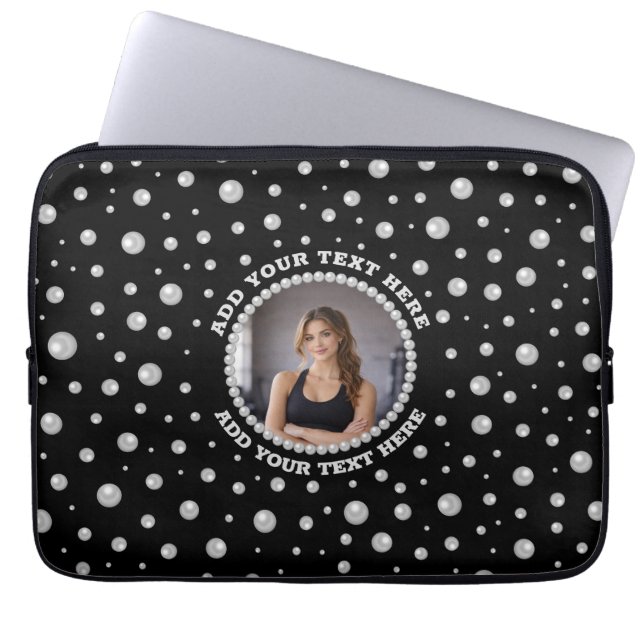 Capa Para Notebook Foto Personalizada com Círculo de Pérolas em Preto (Frente)