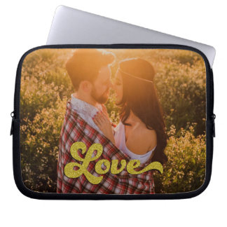 Capa Para Notebook Foto Personalizada com Sobreposição de Amor Dourad