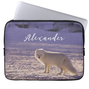 Capa Para Notebook Fotografia de inverno com Raposa Árctica Branca Cu