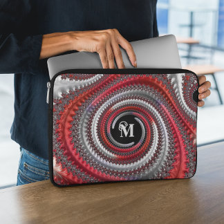 Capa Para Notebook Fractal Espiral Preto Gradiente Vermelho Personali