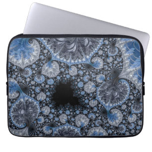 Capa Para Notebook Fractal Intricista Azul-abstrato e Preto