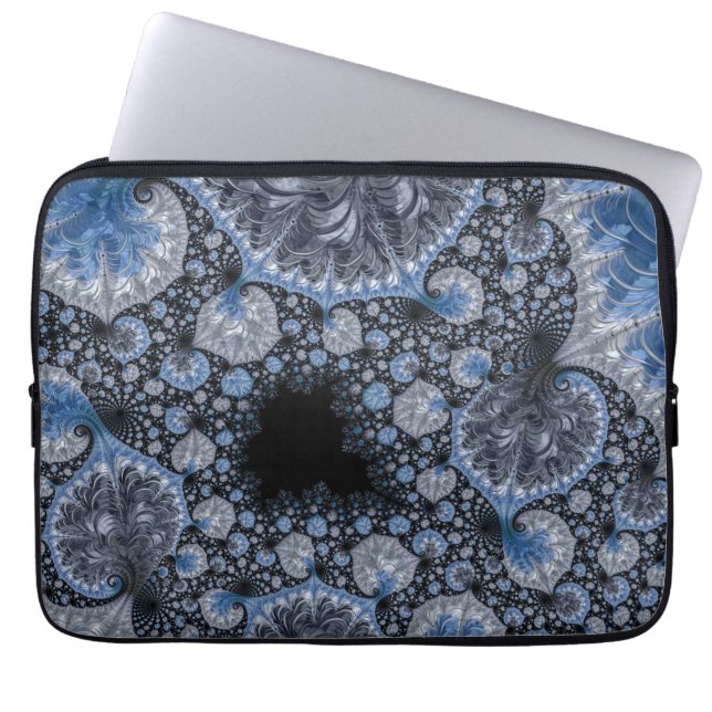 Capa Para Notebook Fractal Intricista Azul-abstrato e Preto (Frente)