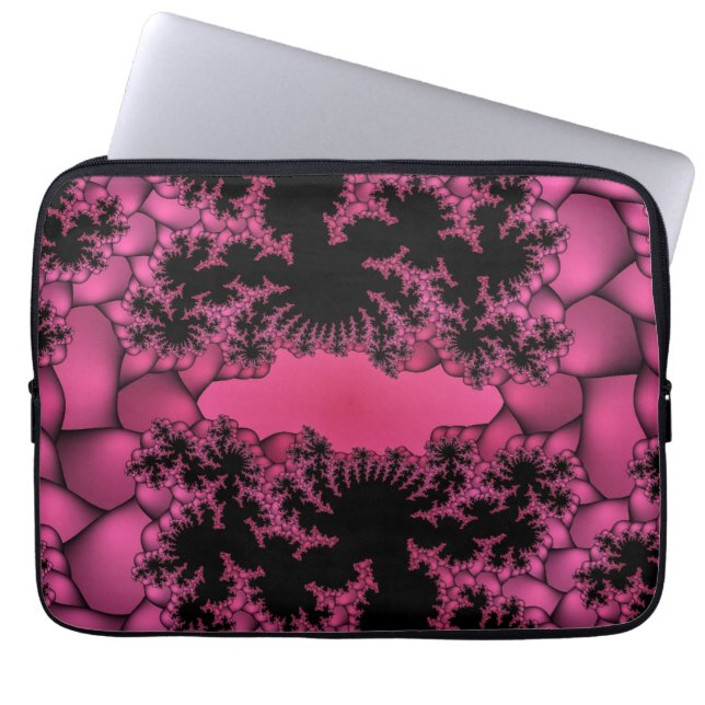 Capa Para Notebook fractal preto e rosa (Frente)