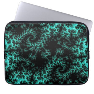 Capa Para Notebook Fractal Simétrico do Teal Preto abstrato