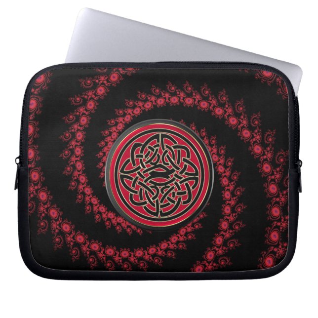 Capa Para Notebook Fractal vermelho e preto com nó celta (Frente)